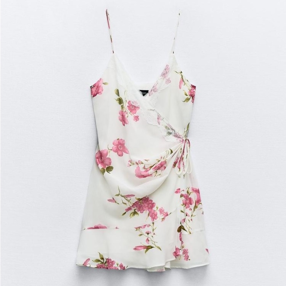 Zara Lace Trim Printed Mini Dress